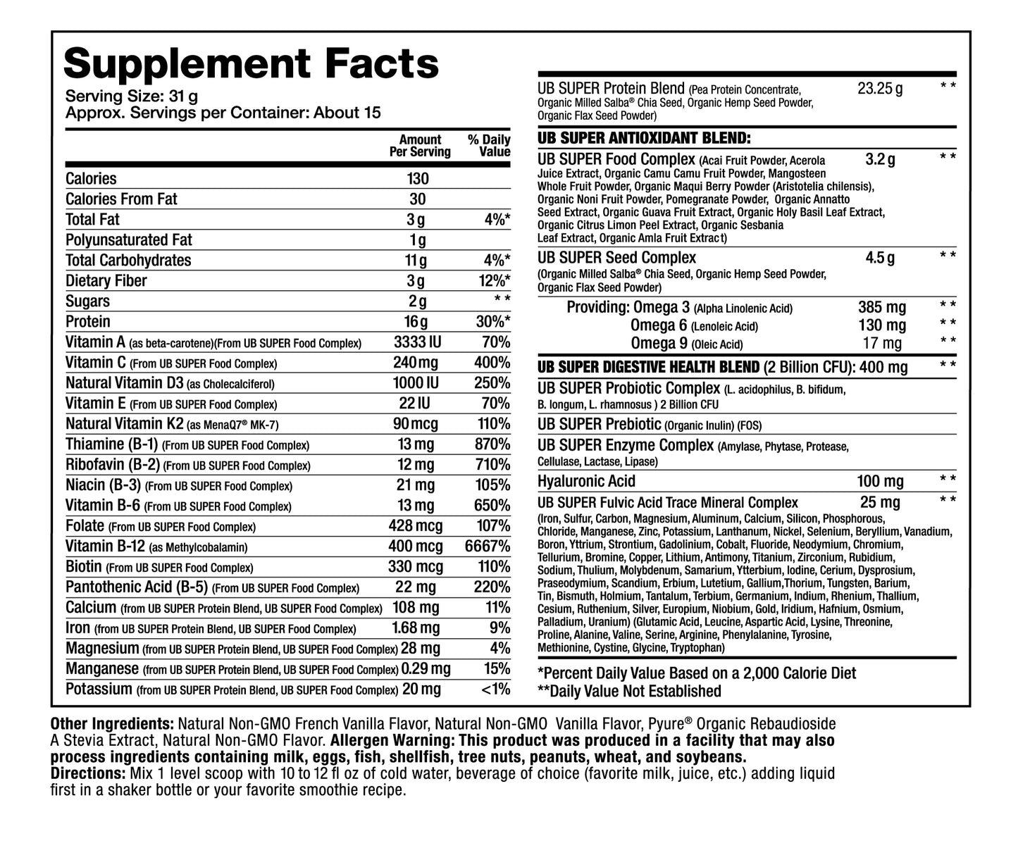 Plant-Based Protein Superfood Nutritional Shake (Vanilla)