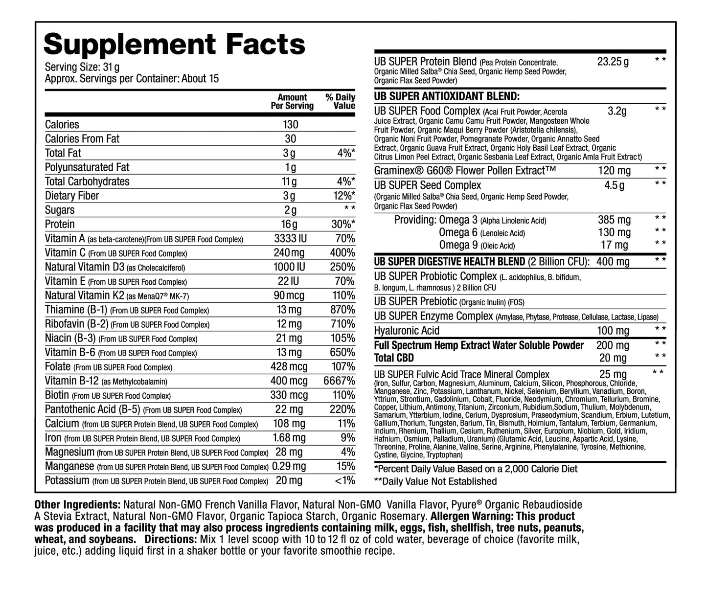Plant-Based Protein Superfood Nutritional Shake w/ Full Spectrum Hemp Extract